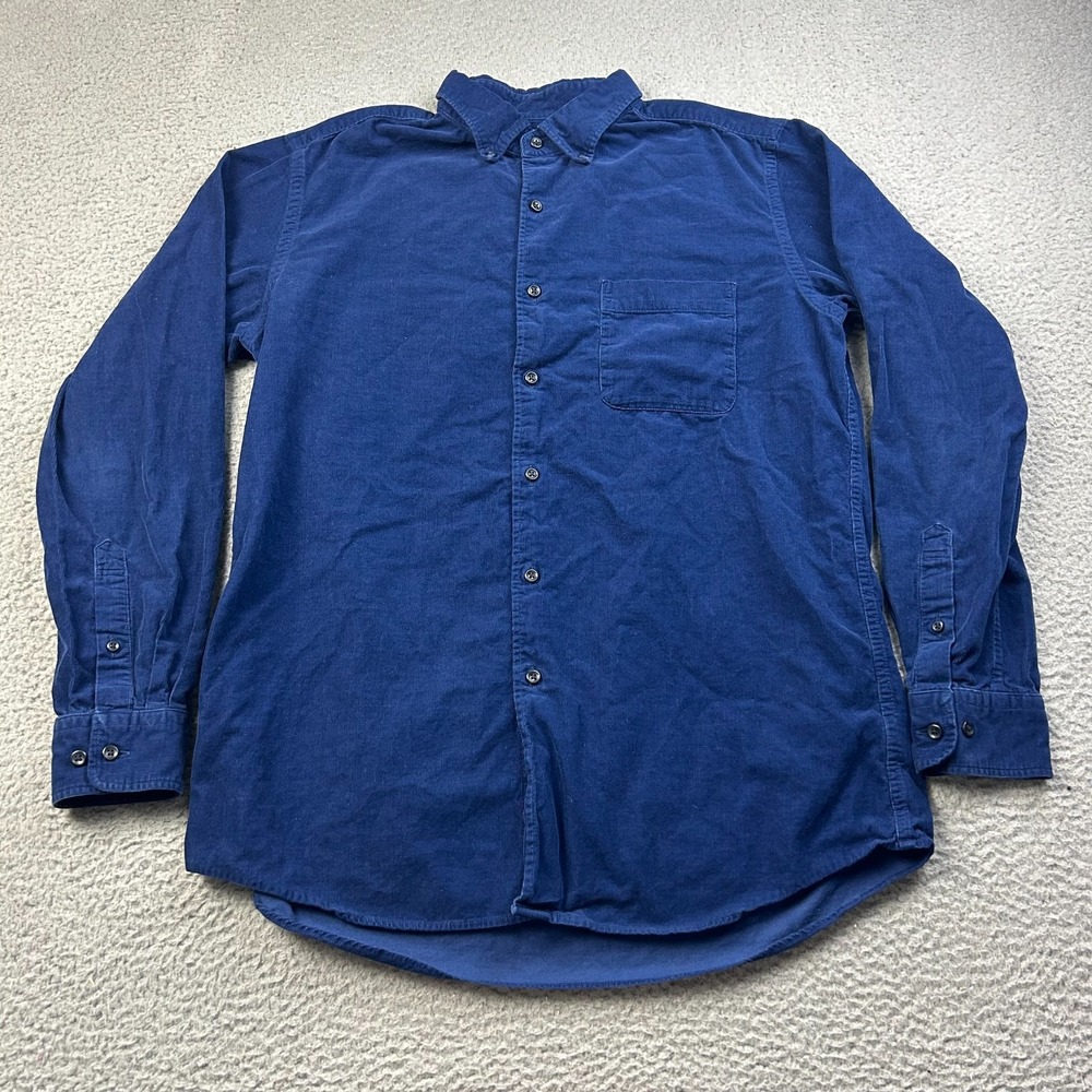 Uniqlo Mens Large Blue Corduroy Button Down Shirt Plaid Lined Long Sleeve Cotton